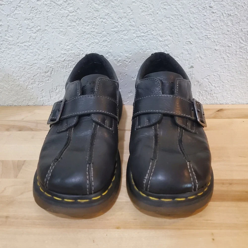 Dr. Martens Black Leather Monk Strap Platform Shoes Buckle Women Size 10 L 12282